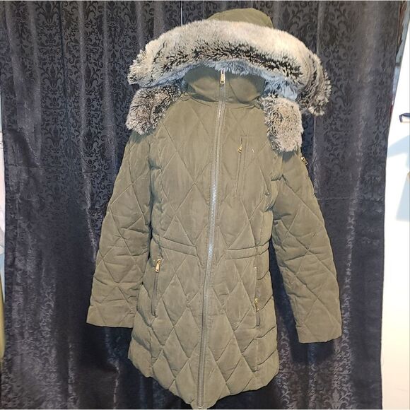 Nautica | Fur Lined Olive Green Puffer Jacket - Picture 1 of 7